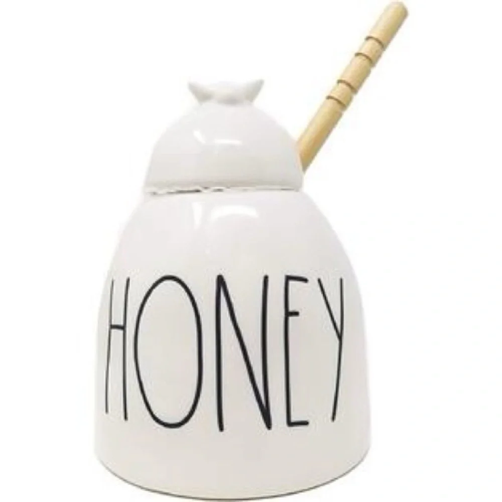 Rae Dunn Honey Pot Ceramic Honey Jar With Wooden Dipper Farmhouse Kitchen NWT